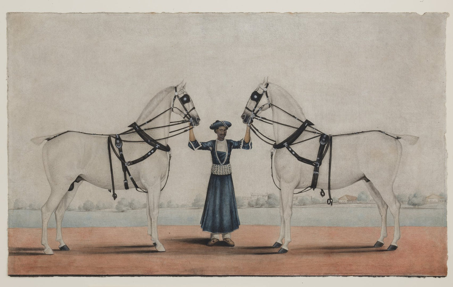 A Syce (Groom) Holding Two Carriage Horses - Shaikh Muhammad Amir of Karraya