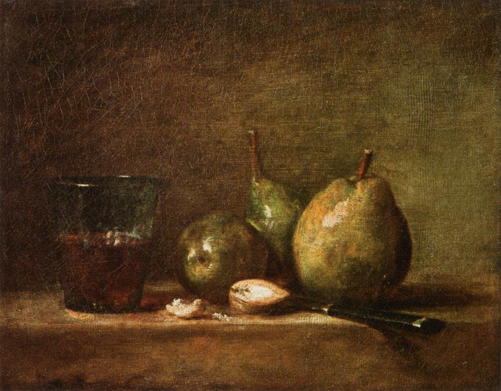 Pears, Walnuts and Glass of Wine - Jean Siméon Chardin